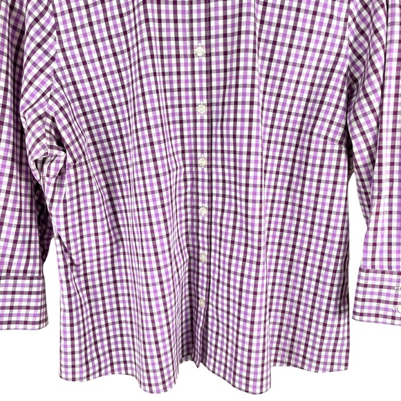 Lands' End No Iron 100% Cotton Purple & White Gingham Button Down Shirt in 16P - Picture 4 of 6